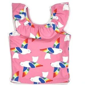 Hanna Andersson Girls Pink Bird Sunblock SPF Ruffle Tankini Tank Top